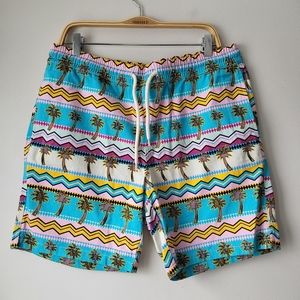 Zipcode soft cotton colorful palm tree novelty elastic waistband shorts Sz XL
